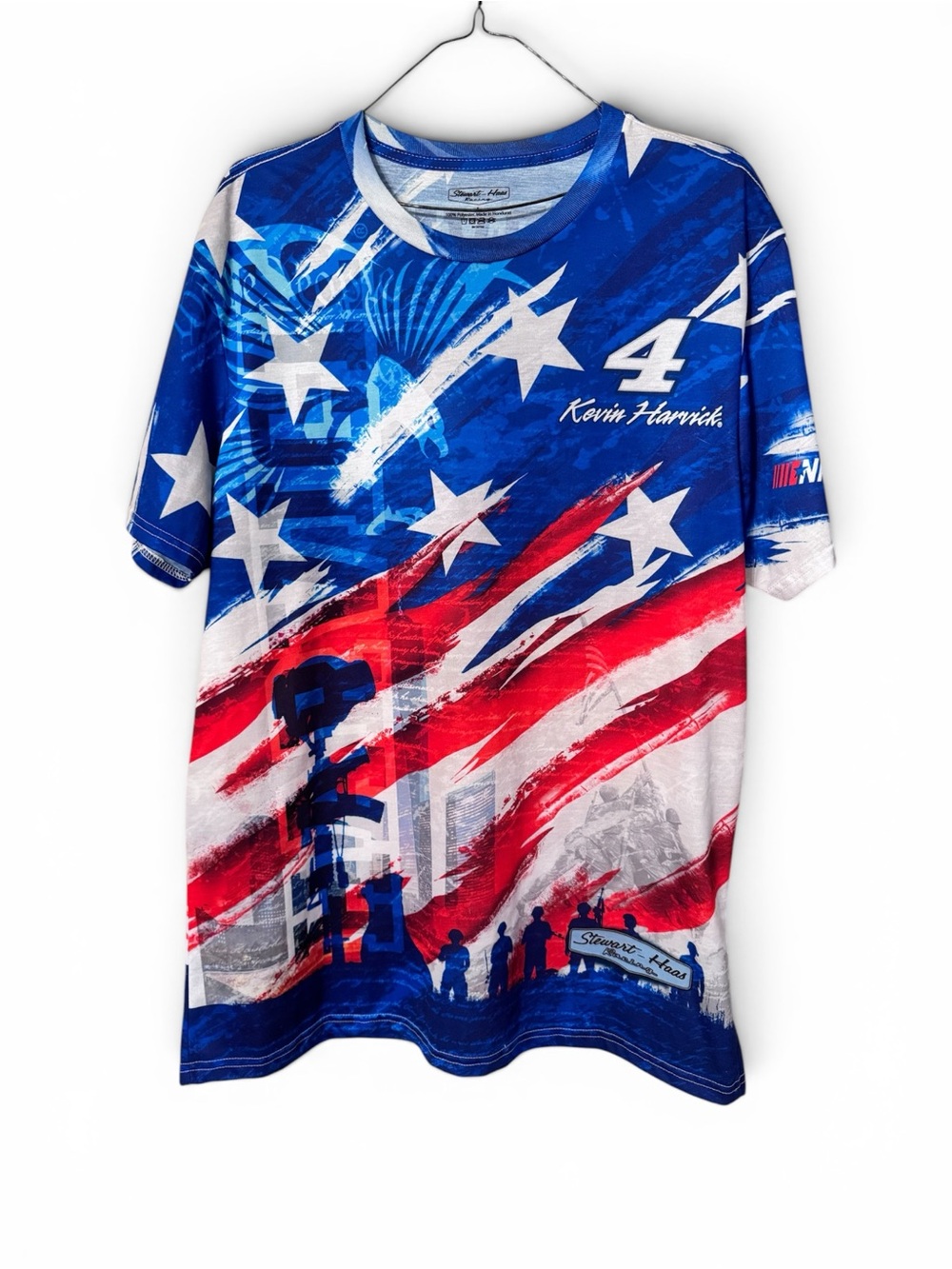Kevin Harvick NASCAR patriotic flag AOP graphic T-shirt size large